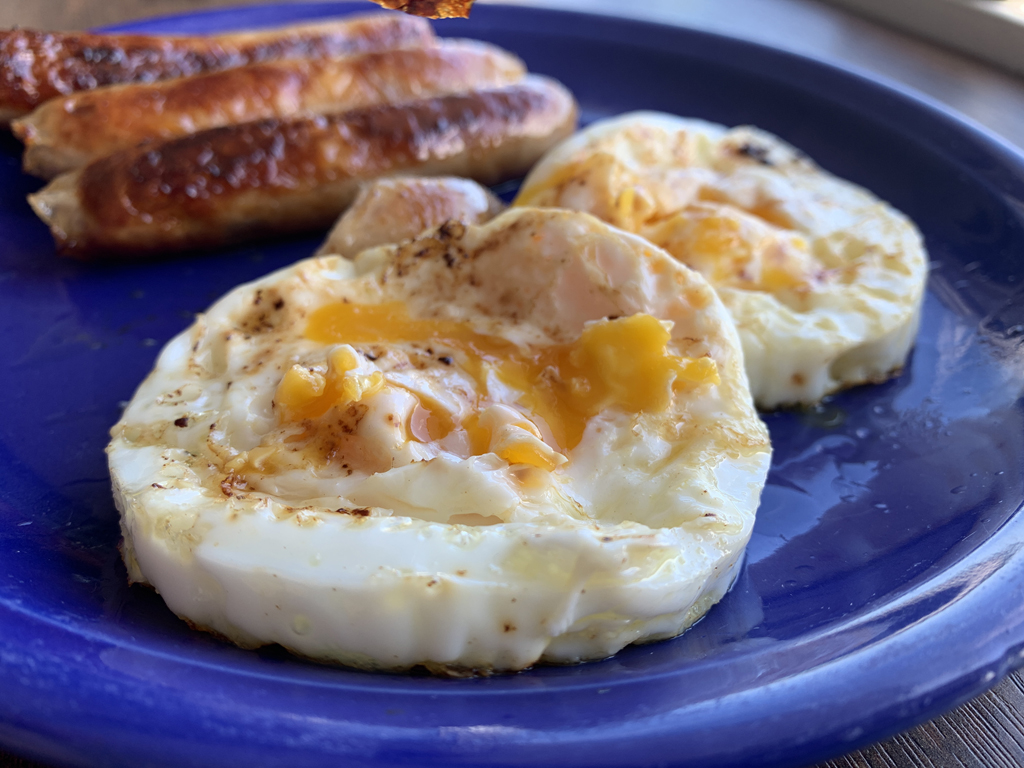 Sausages and egg breakfast